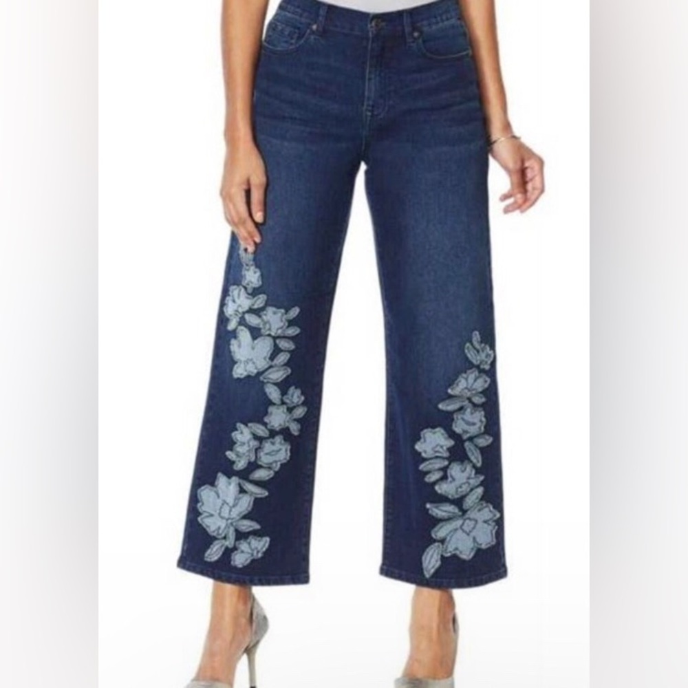 DG2 Diane Gilman Embroidered Cropped Wide Leg Jeans Size 16w